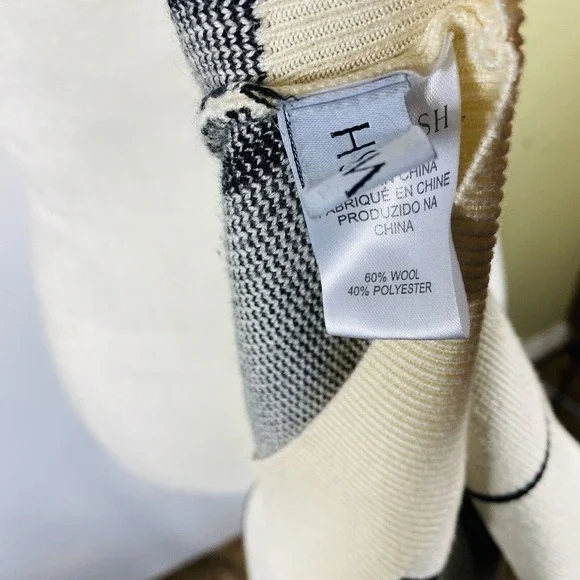 Chicwish Wool Blend Long Sleeve Grid Windowpane Turtleneck Sweater Cream Black - Picture 6 of 6